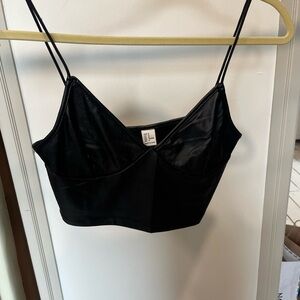 Black Strappy Faux Leather Crop Top